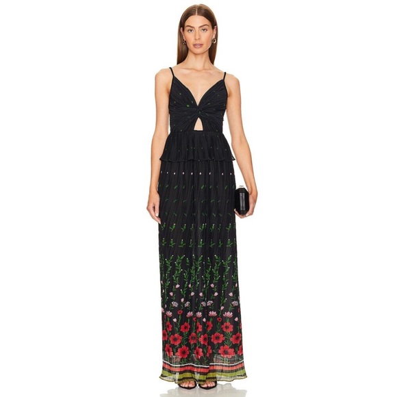 Sabina Musayev Dresses & Skirts - Black Floral Maxi Dress with Spaghetti Straps
